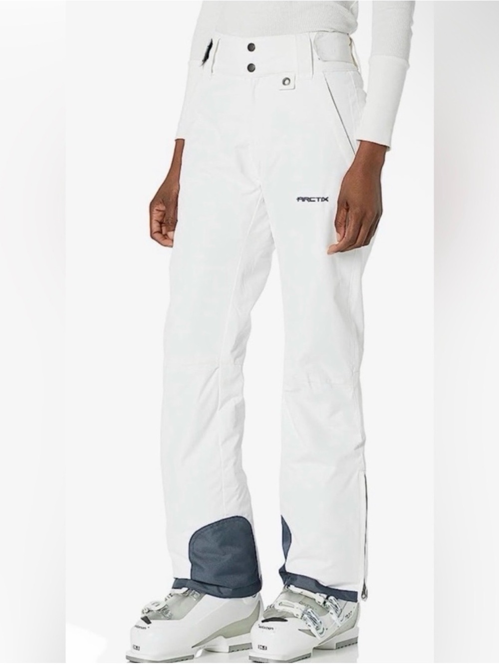 Arctix White Ski & Snowboard Pants with Navy Reinforced Cuffs
